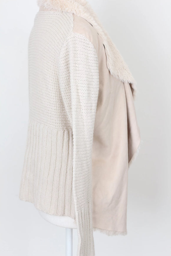 Cream Cardigan with Luxe Faux Fur Trim – Cosy Autumn & Winter Knit | Size 8 | Pre-Loved