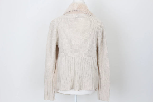 Cream Cardigan with Luxe Faux Fur Trim – Cosy Autumn & Winter Knit | Size 8 | Pre-Loved