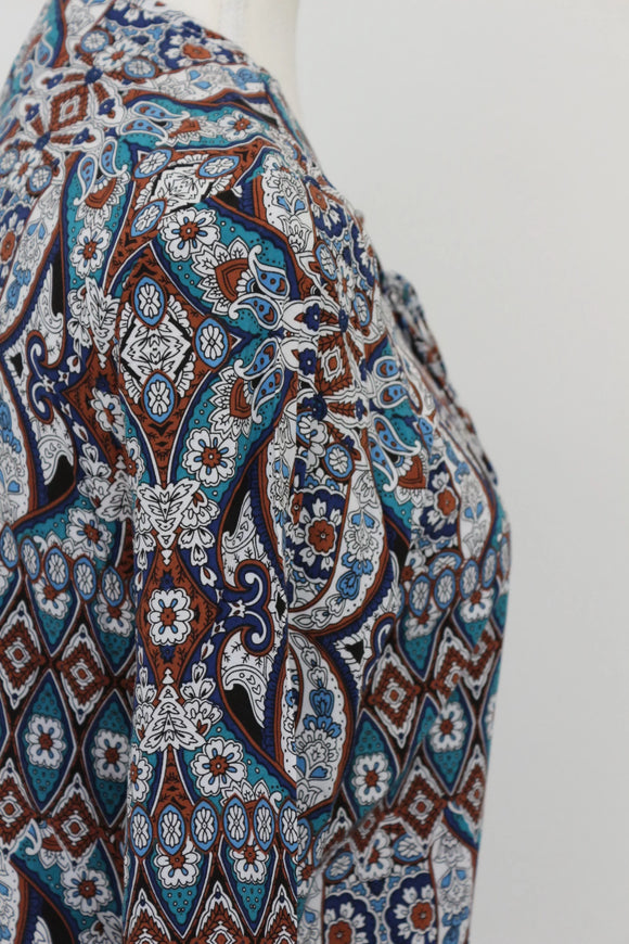 Woolies Vintage Bohemian Print Long Sleeve Blouse – Relaxed Effortless Style | Size 10 | Pre-Loved