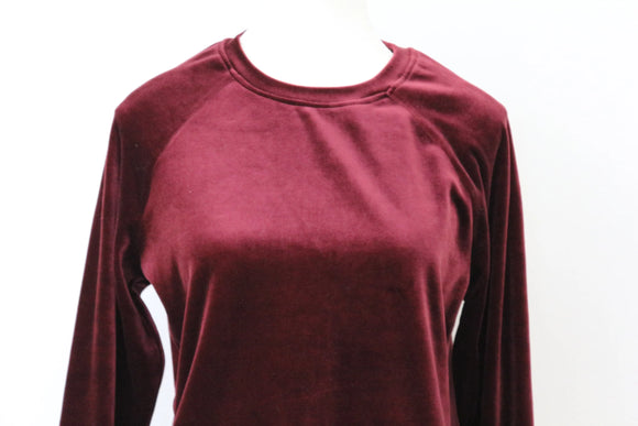 Woolies Luxe Maroon Velvet Sweater – Rich Jewel-Tone Knit | Size S | Pre-Loved