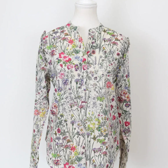 H&M Crisp White Floral Shirt – Lightweight Versatile Everyday Top | Size 8 | Pre-Loved