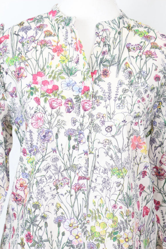 H&M Crisp White Floral Shirt – Lightweight Versatile Everyday Top | Size 8 | Pre-Loved