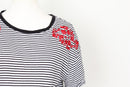 Woolies Classic Black & White Stripe T-Shirt – Charming Red Embroidery Detail | Size S | Pre-Loved-2