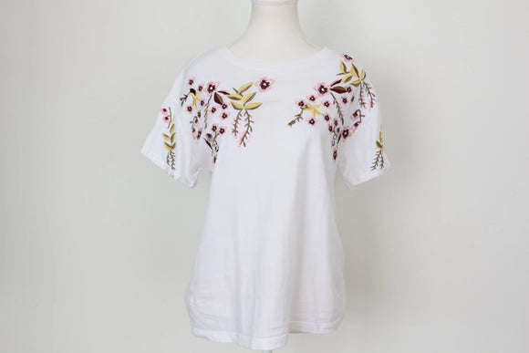 Woolies Classic White Embroidered T-Shirt – Everyday Staple | Size S | Pre-Loved
