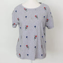 Woolies Vintage Grey T-Shirt – Delicate Embroidered Flower Detail | Size S | Pre-Loved-1