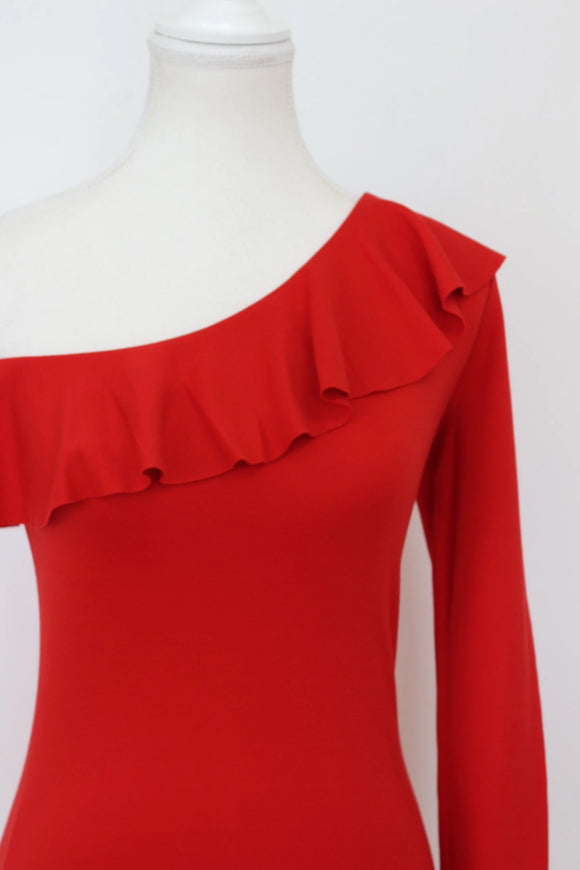H&M Striking Red Bodycon One-Sleeve Dress – Bold Asymmetric Night Out | Size 8 | Brand New