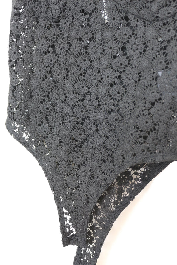 Vintage Black Crochet Bodysuit – Bold Statement Layering Piece | Size M | Pre-Loved