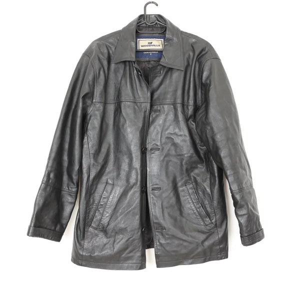 Timeless Vintage Black Genuine Leather Jacket – Unisex Classic Statement Outerwear | Size M | Pre-Loved