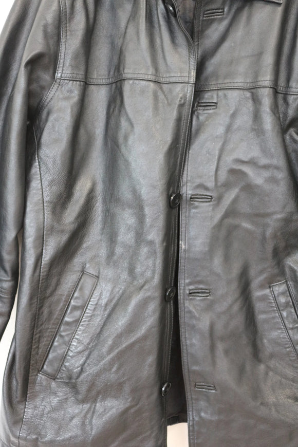 Timeless Vintage Black Genuine Leather Jacket – Unisex Classic Statement Outerwear | Size M | Pre-Loved
