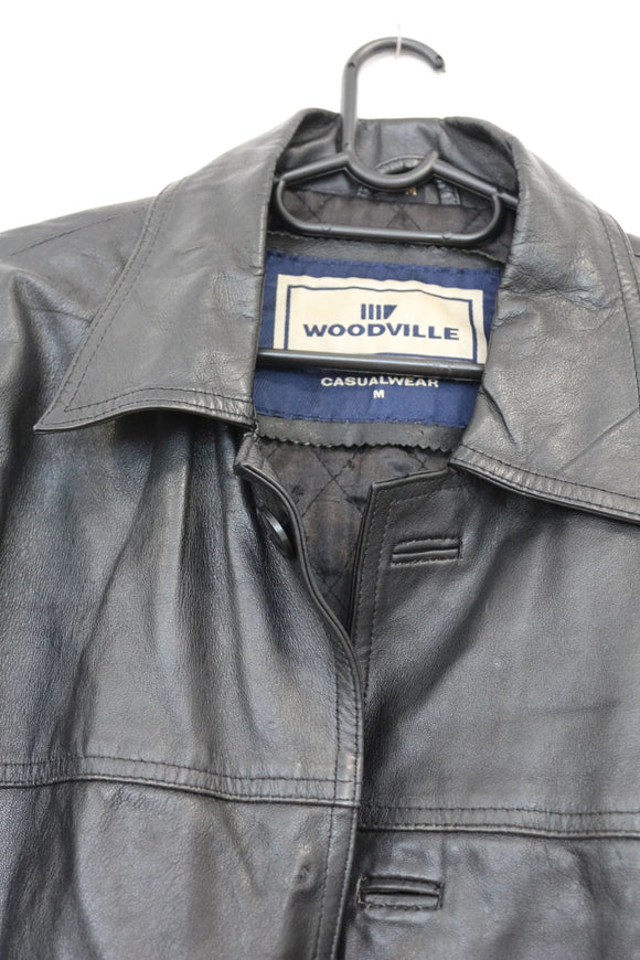 Timeless Vintage Black Genuine Leather Jacket – Unisex Classic Statement Outerwear | Size M | Pre-Loved