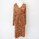 Woolies Classic Brown Floral Wrap Dress – Delicate Timeless Versatile Style | Size M | Pre-Loved-1