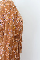 Woolies Classic Brown Floral Wrap Dress – Delicate Timeless Versatile Style | Size M | Pre-Loved-3