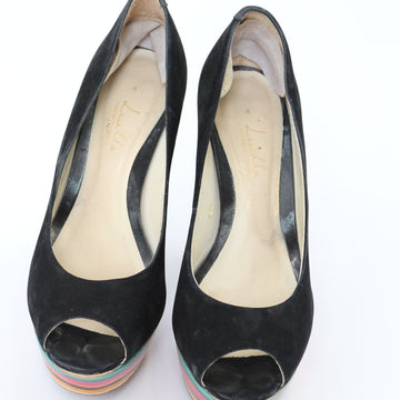 Luella Black Suede & Rainbow Open-Toe Heels – Size 4 - 0