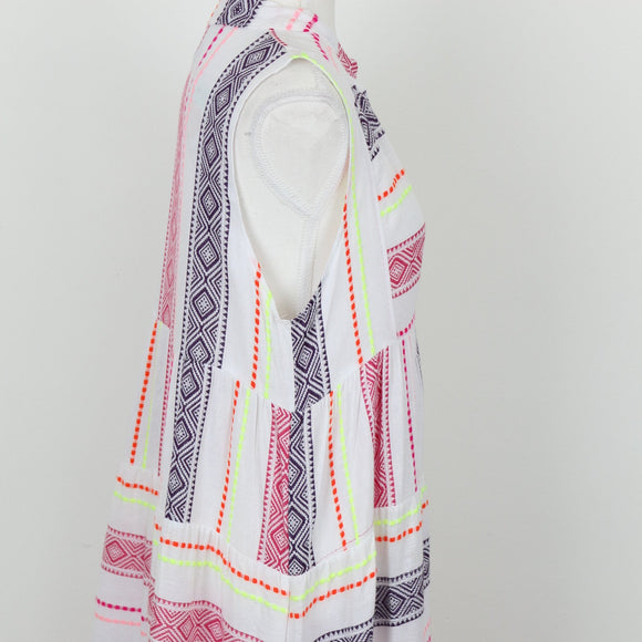 YDE White Trapeze Dress with Neon Stitching – Size M
