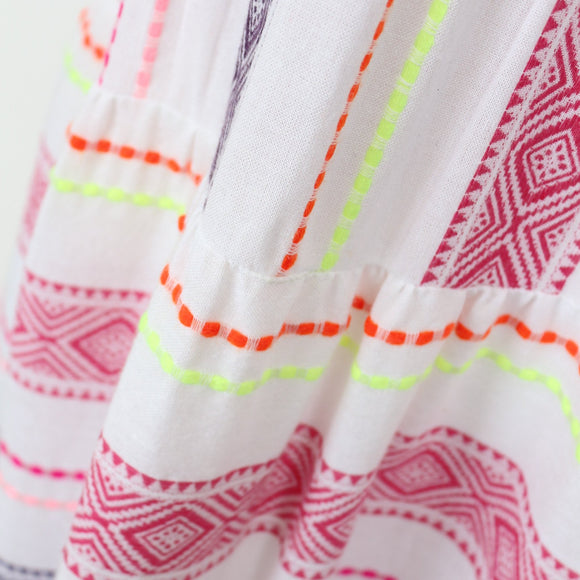 YDE White Trapeze Dress with Neon Stitching – Size M
