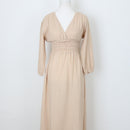 YDE Beige Long Sleeve V-Neck Maxi Dress | Size M-1