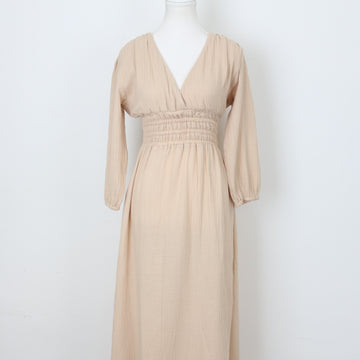 YDE Beige Long Sleeve V-Neck Maxi Dress | Size M