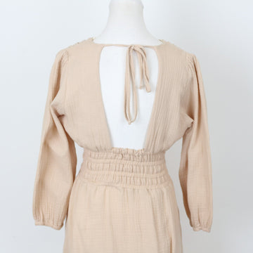 YDE Beige Long Sleeve V-Neck Maxi Dress | Size M - 0