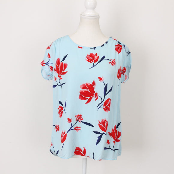 Rare Earth Blue & Red Floral Blouse | Size 10