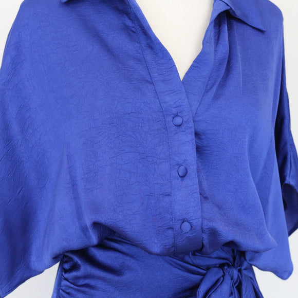 YDE Electric Blue Button-Up Mini Dress with Tie | Size M