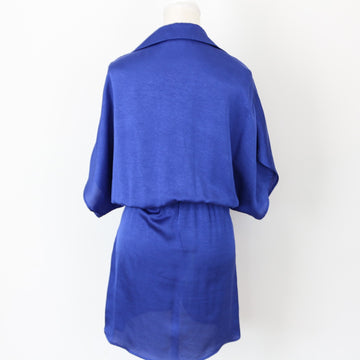 YDE Electric Blue Button-Up Mini Dress with Tie | Size M - 0