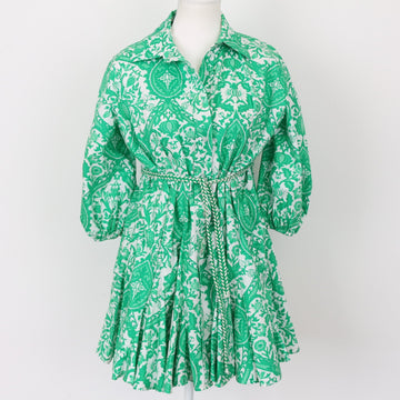 YDE Green & White Button-Up Mini Dress | Size M