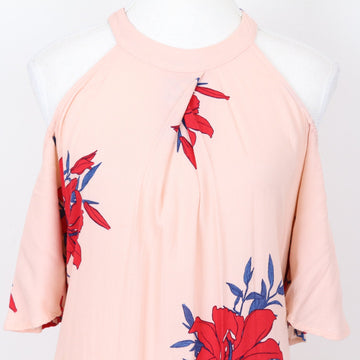 Old Khaki Pink & Red Floral Halterneck Dress | Size 10 - 0