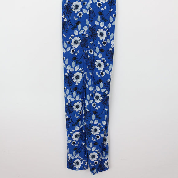 Mango Electric Blue & White Floral Jumpsuit | Size M