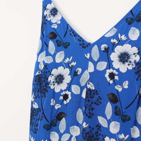 Mango Electric Blue & White Floral Jumpsuit | Size M