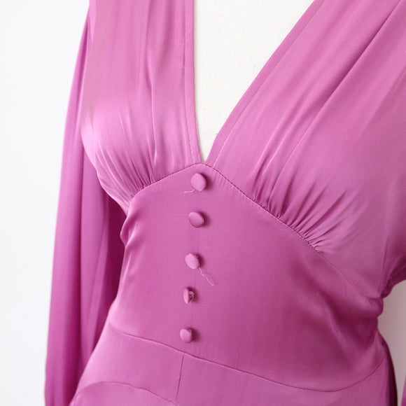 YDE Pink Satin Button-Up Long Sleeve Dress | Size S