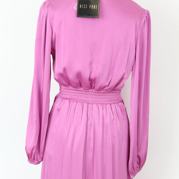 YDE Pink Satin Button-Up Long Sleeve Dress | Size S