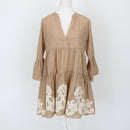 YDE Beige Cream Embroidered Trapeze Dress (M)-1