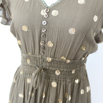 YDE Olive Green Bohemian Maxi Dress with Gold Accents (S) - 0