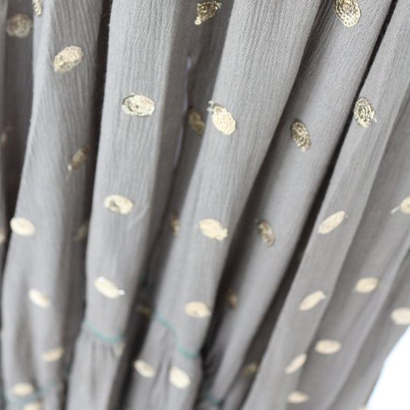YDE Olive Green Bohemian Maxi Dress with Gold Accents (S)