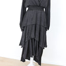 YDE Black Crushed Satin Long Sleeve Trapeze Dress (M)-4