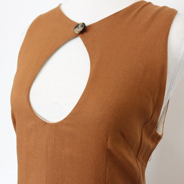 YDE Tan Linen Basque-Waist Maxi Dress with Accent Neckline (M) - 0