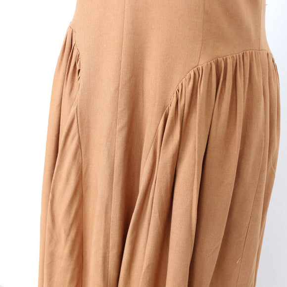 YDE Tan Linen Basque-Waist Maxi Dress with Accent Neckline (M)