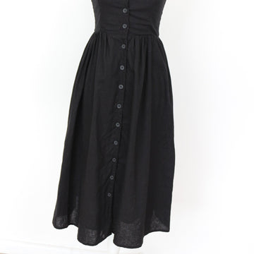 H&M Black Linen-Blend Button-Up Midi Dress (Size 8) - 0