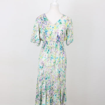 Poetry Floral Puff-Sleeve Maxi Dress, Size 8