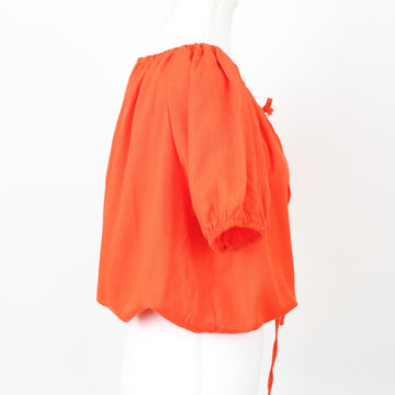 Bright Orange Linen-Feel Blouse, Size S - 0