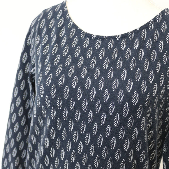 Trenery Navy Blue Leaf-Print Blouse, Size XS