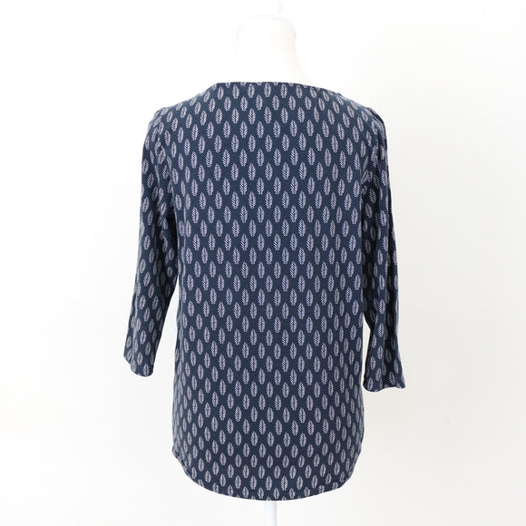 Trenery Navy Blue Leaf-Print Blouse, Size XS