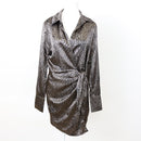Foschini Dark Cheetah-Print Satin Wrap Dress, Size S-1