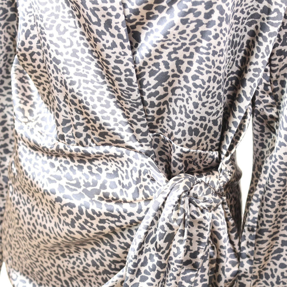 Foschini Dark Cheetah-Print Satin Wrap Dress, Size S