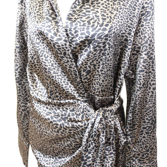 Foschini Dark Cheetah-Print Satin Wrap Dress, Size S