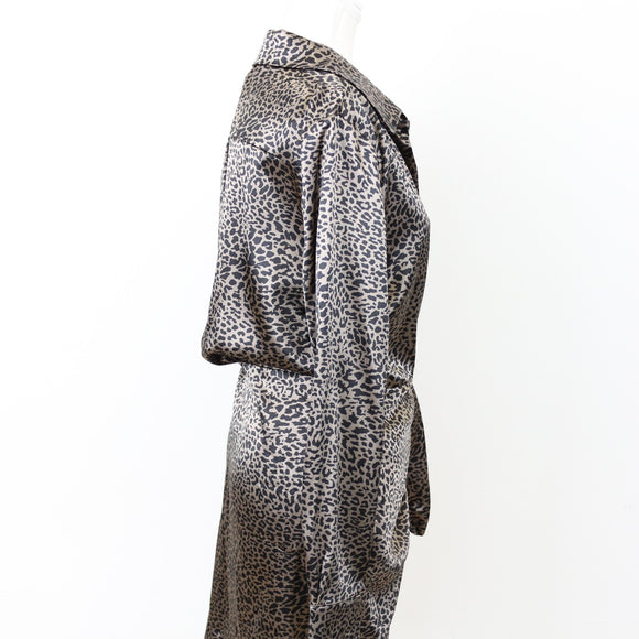 Foschini Dark Cheetah-Print Satin Wrap Dress, Size S