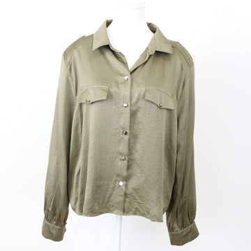 Foschini Olive Green Long-Sleeve Satin Shirt, Size L