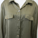 Foschini Olive Green Long-Sleeve Satin Shirt, Size L-5
