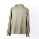 Foschini Olive Green Long-Sleeve Satin Shirt, Size L-4