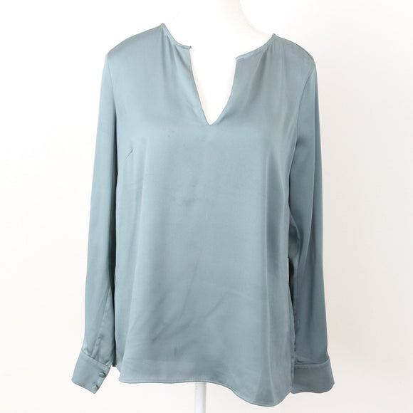 H&M Sage Satin Long-Sleeve Blouse, Size 10